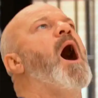 Philippe Etchebest with his mouth open